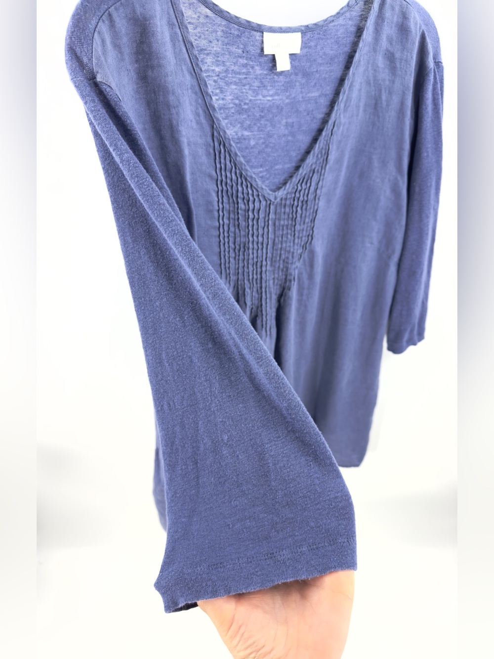 J Jill Love Linen Tunic Top Size XL Blue Mixed Media Nautical Beach Lagenlook - Picture 3 of 10